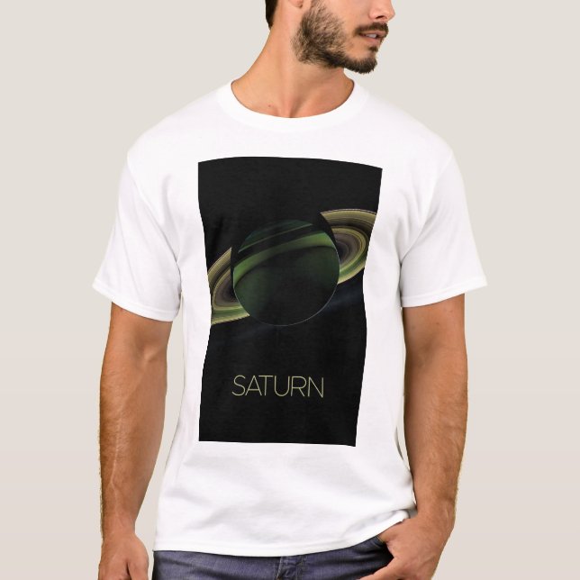 Outer Space, Galaxy, Solar System, Planet Saturn T-Shirt (Front)