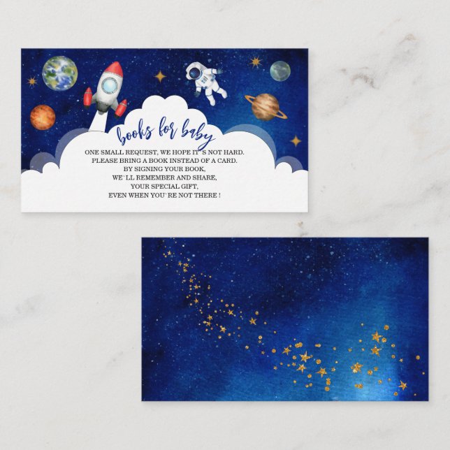 Outer space galaxy starry baby shower books for ba enclosure card (Front/Back)