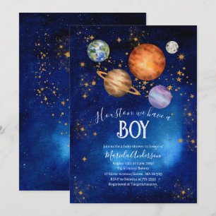 Outer Space Galaxy Starry  baby shower watercolor Invitation
