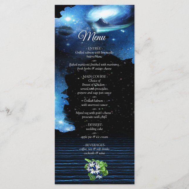 Outer Space Galaxy Wedding Menu (Front)