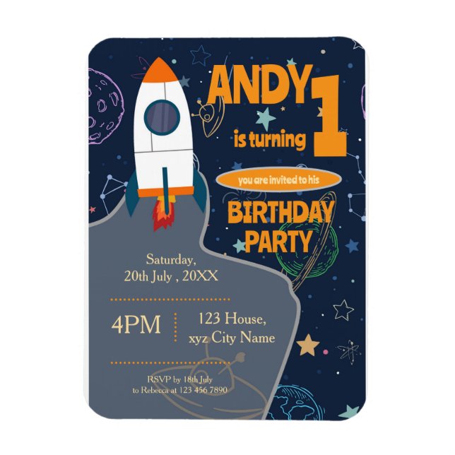 Outer Space Gender Neutral First Birthday Party Magnet (Vertical)