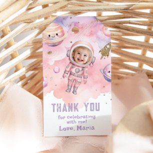 Outer space Girl Astronaut photo thank you Gift Tags