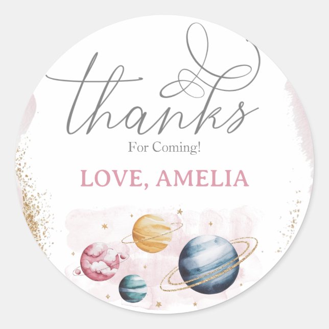 Outer Space Girl Birthday Galaxy Stars Planets Classic Round Sticker (Front)