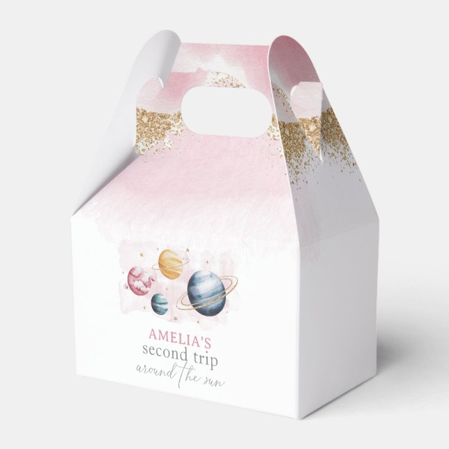 Outer Space Girl Birthday Galaxy Stars Planets Favour Box (Front Side)