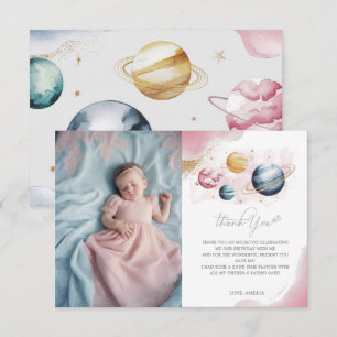 Outer Space Girl Birthday Galaxy Stars Planets Thank You Card