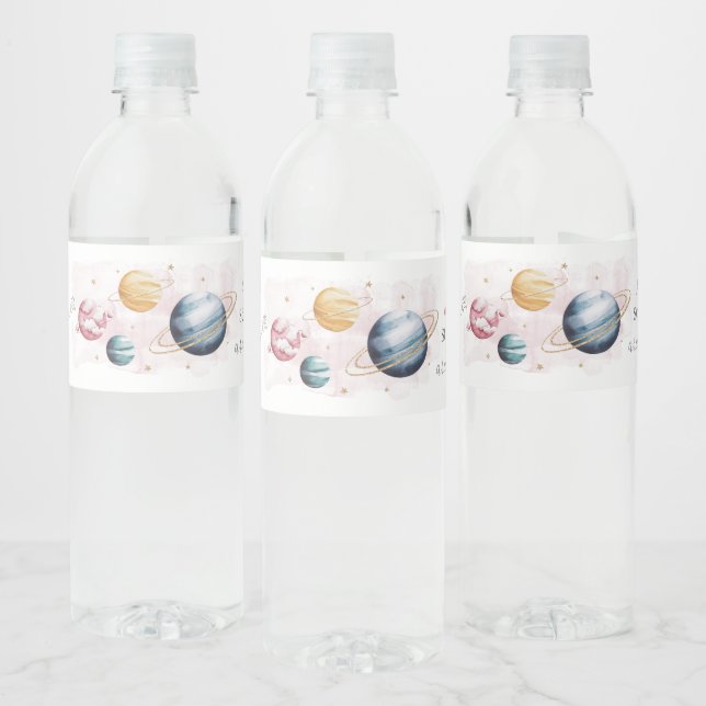 Outer Space Girl Birthday Galaxy Stars Planets Water Bottle Label (Bottles)