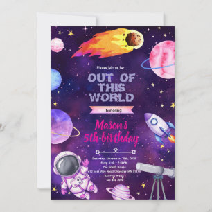 Outer space girl theme invitation