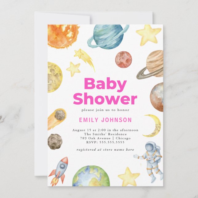 Outer Space Girls Baby shower invitation (Front)