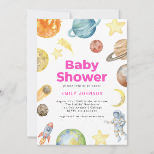 Outer Space Girls Baby shower invitation