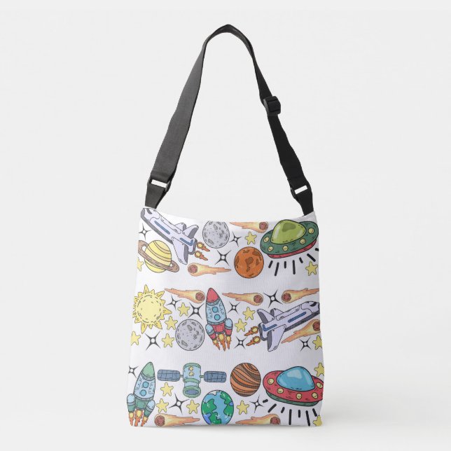 Outer Space: Hand-Drawn Vintage Doodles Crossbody Bag (Front)