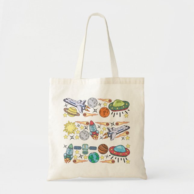 Outer Space: Hand-Drawn Vintage Doodles Tote Bag (Front)