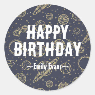 Outer Space Happy Birthday Stickers