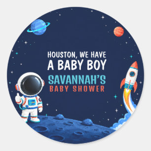 Outer Space Houston Boy Baby Shower Classic Round Sticker