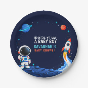 Outer Space Houston Boy Baby Shower Paper Plate