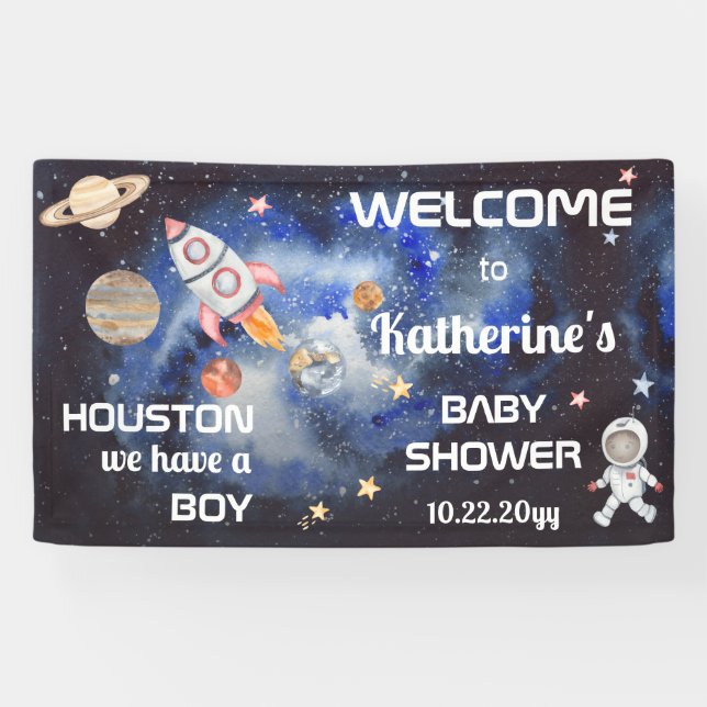 Outer Space Houston We Have a Boy Baby Shower Banner (Horizontal)