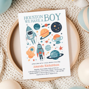 Outer Space Houston We Have A Boy Baby Shower Invitation