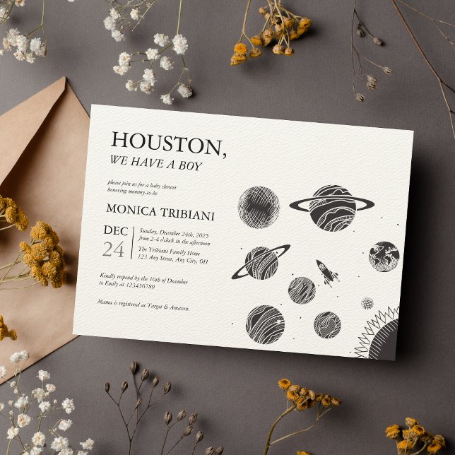Outer Space Houston We Have a Boy Baby Shower Invitation (Creator Uploaded)