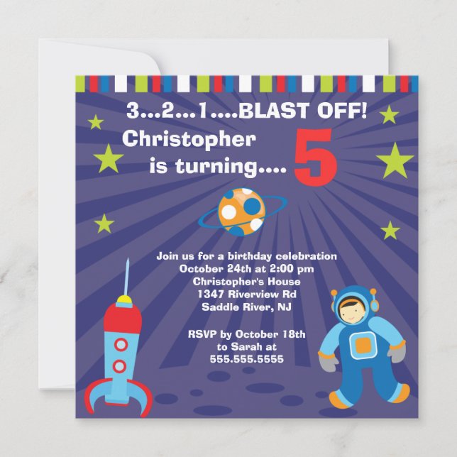 Outer Space Kids Birthday Party Invitation (Front)