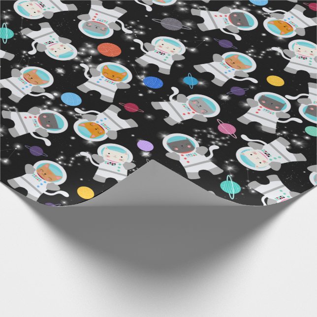 Outer Space Kittens Cat Astronaut Cute Pattern Wrapping Paper (Corner)