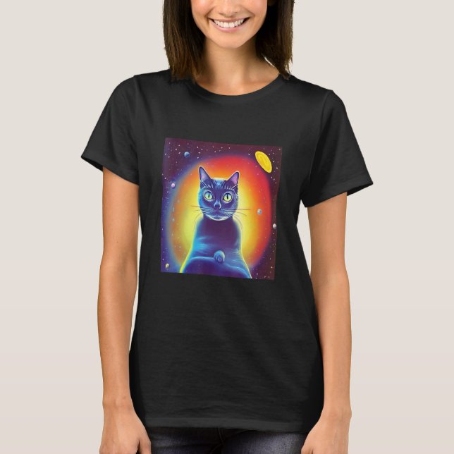 Outer Space Kitty Cat Kitten Science Fiction Felin T-Shirt (Front)