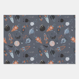 Outer space liftoff wrapping paper sheet