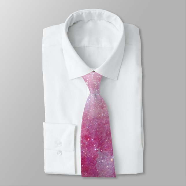 Outer Space Mauve Pink Galactic Starry Sky Tie (Tied)