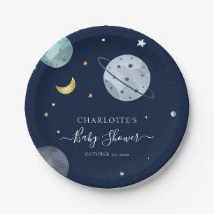 Outer Space Modern Baby Shower Paper Plate