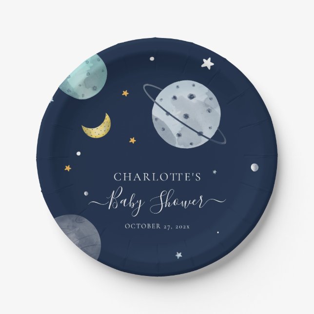 Outer Space Modern Baby Shower Paper Plate (Front)
