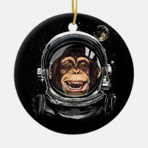 Outer Space Monkey Astronaut Wild Zoo Animal Face  Ceramic Tree Decoration
