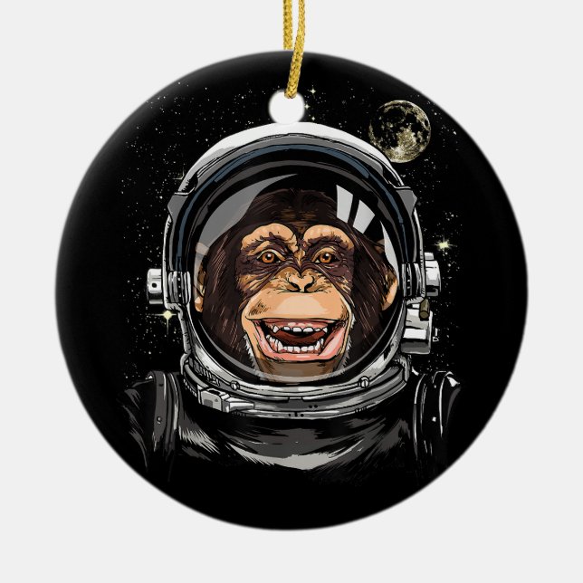Outer Space Monkey Astronaut Wild Zoo Animal Face  Ceramic Tree Decoration (Front)