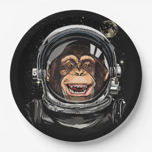 Outer Space Monkey Astronaut Wild Zoo Animal Face  Paper Plate