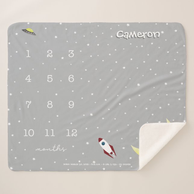 Outer space Neutral Grey Milestone Custom baby  Sherpa Blanket (Front (Horizontal))