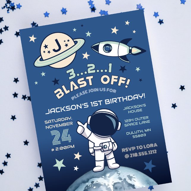Outer Space Out of this World 1st Birthday Invitation (Outer Space Out of this World 1st Birthday Invitation)