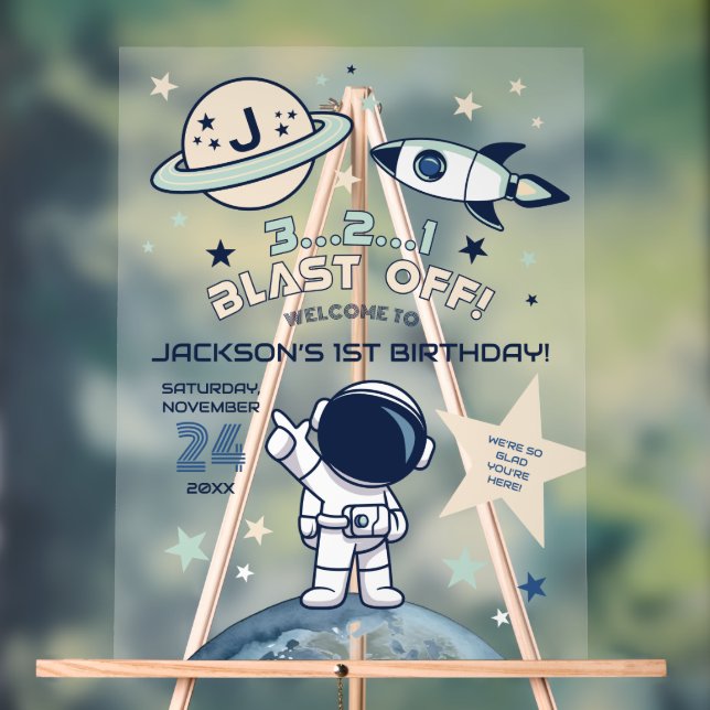 Outer Space Out of this World 1st Birthday Welcome Acrylic Sign (Neutral)