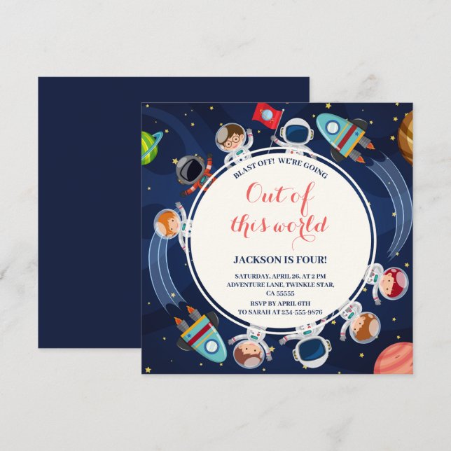 Outer Space Out of This World Birthday Party Invitation (Front/Back)