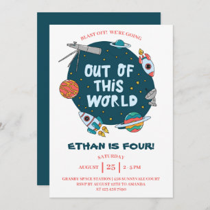 Outer Space Out of This World Birthday Party Invitation