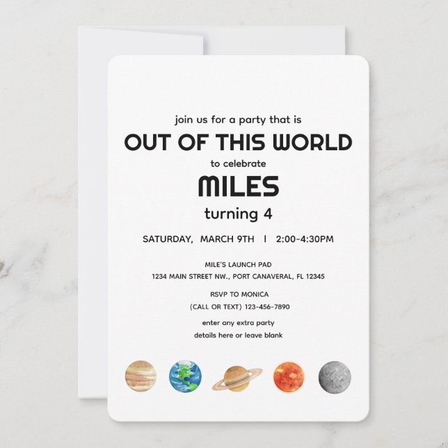 Outer Space - Out of this World Kids Birthday Invitation (Front)