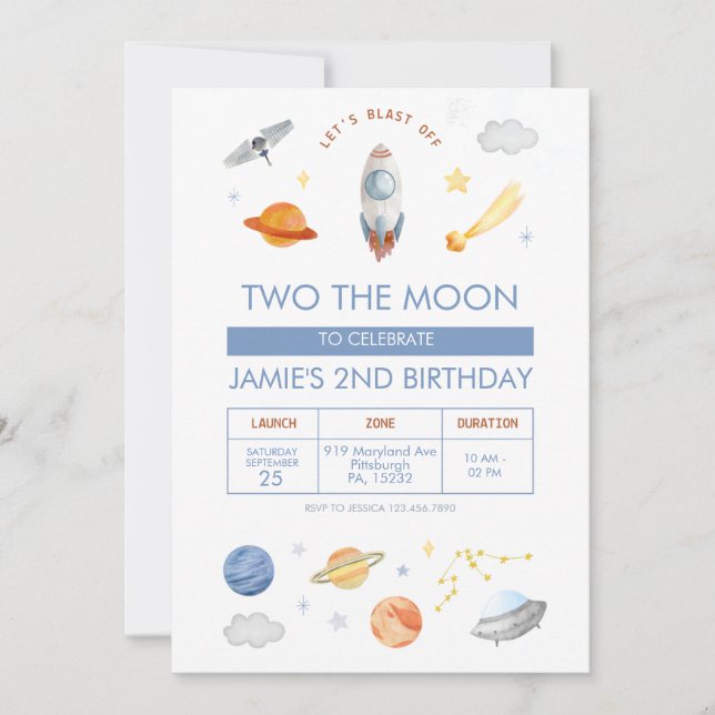 Outer space Party Astronaut 2nd Birthday Invitation (Front)