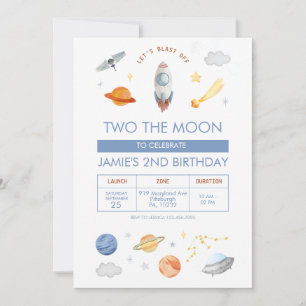 Outer space Party Astronaut 2nd Birthday Invitation