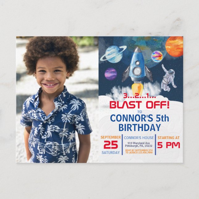 Outer space Party Astronaut Birthday  Invitation Postcard (Front)