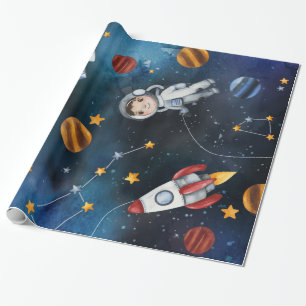 Outer Space Pattern Astronaut Illustration Wrapping Paper