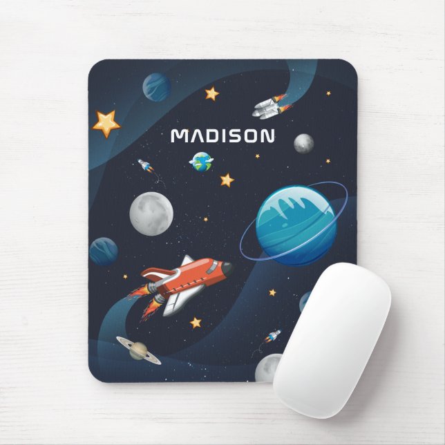 Outer Space Pattern Galaxy Rocket Shuttle Mouse Mat (With Mouse)