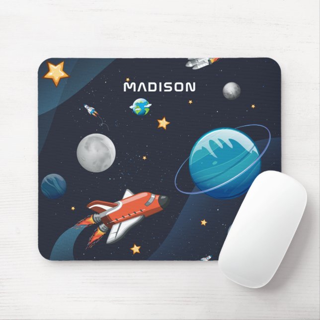 Outer Space Pattern Galaxy Rocket Stars Shuttle Mouse Mat (With Mouse)
