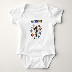 Outer space personalised name 1st Birthday party Baby Bodysuit