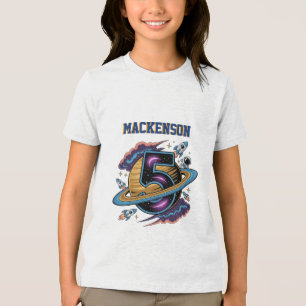Outer space personalised name 5 Birthday party Tri-Blend Shirt
