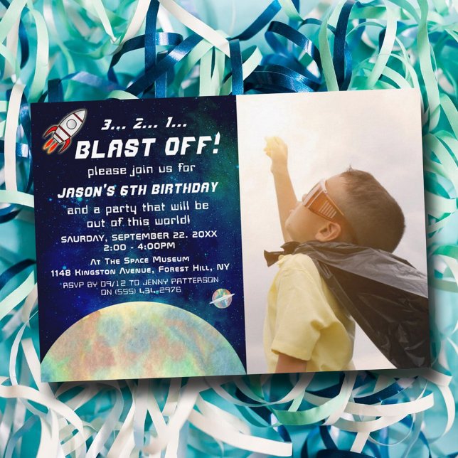 Outer Space Photo Any Age Birthday Invitations (Creator Uploaded)