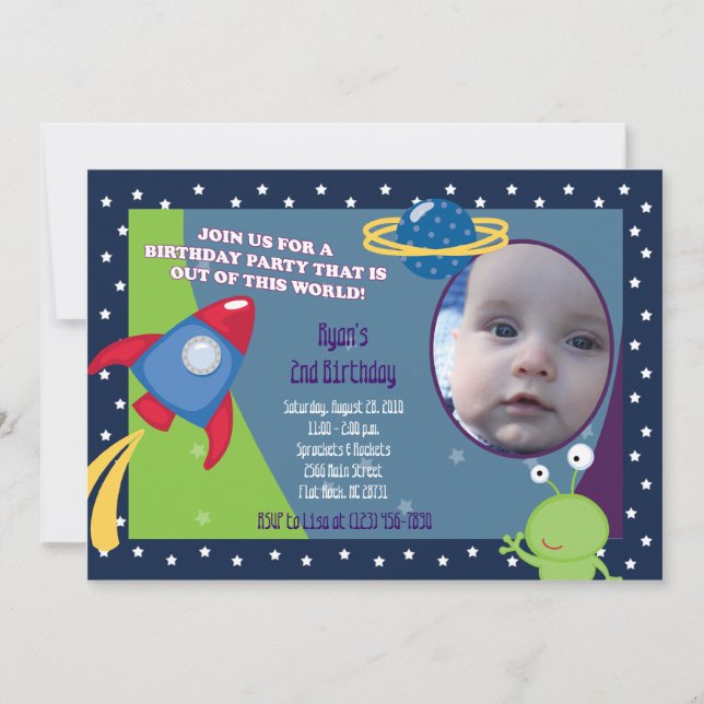 Outer Space Photo Birthday Invitation 5x7 (Front)