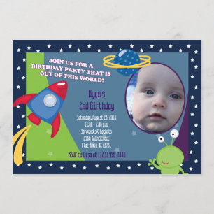 Outer Space Photo Birthday Invitation 5x7
