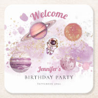 Outer Space Pink Girl Rocket Planets Galaxy