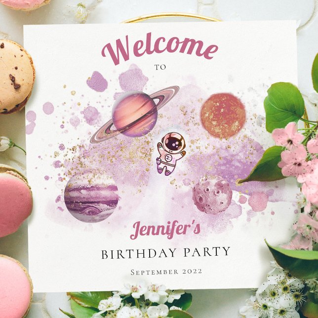 Outer Space Pink Girls Rocket Planets Galaxy Napkin (Creator Uploaded)